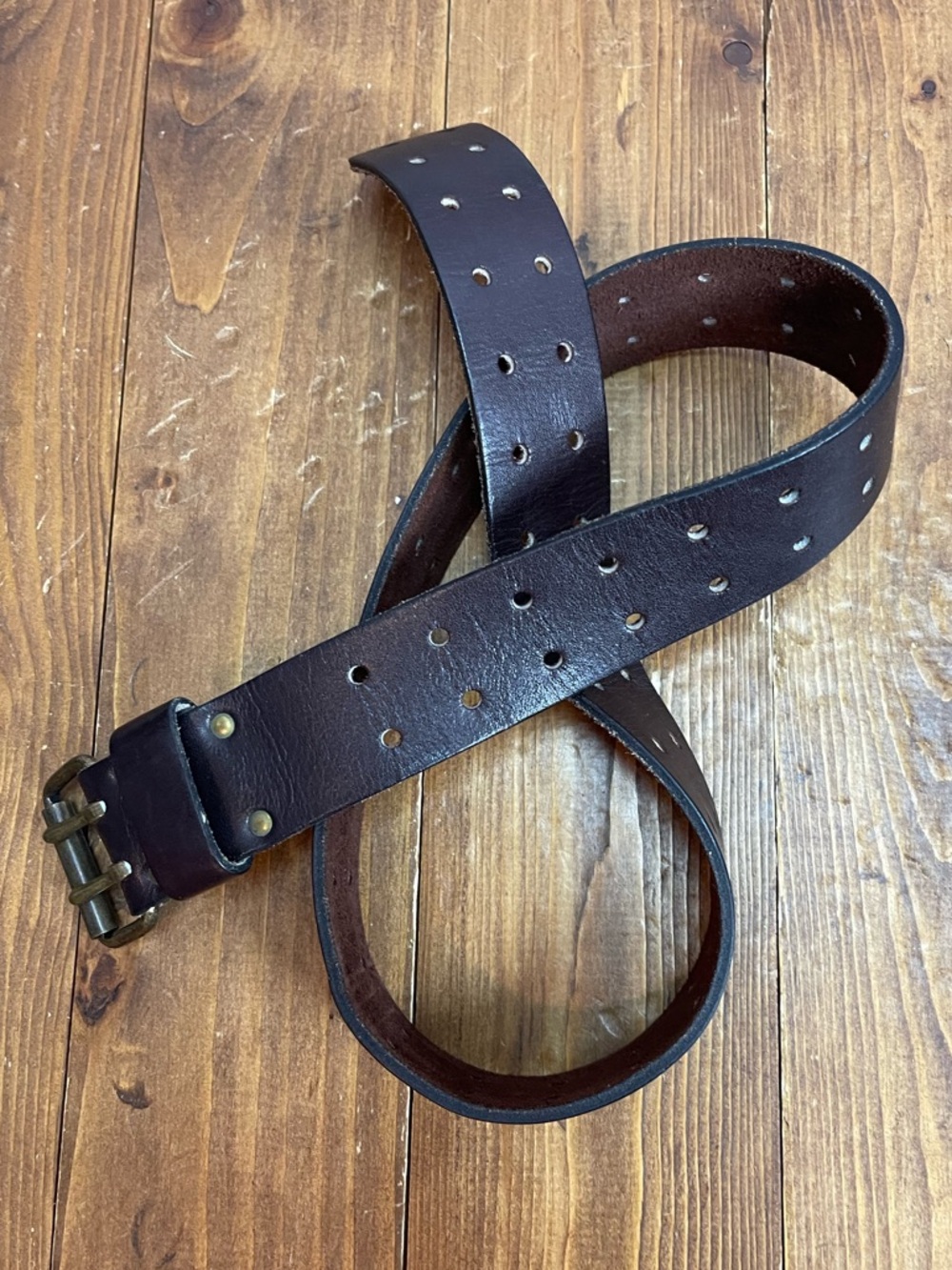 Garay size small dark brown leather belt with double holes